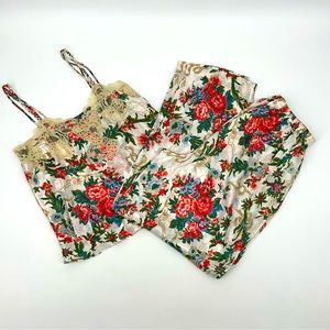 Victoria's Secret Floral Lace Pajama Set - Red and Green